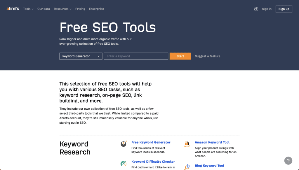 免費數位行銷工具 Ahrefs Free SEO Tools