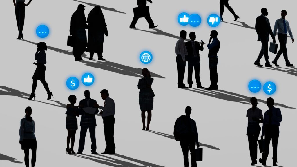 business people networking silhouette social media remix